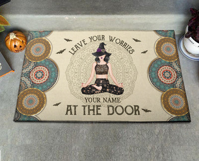 89Customized Leave your worries at the door yoga witch halloween doormat