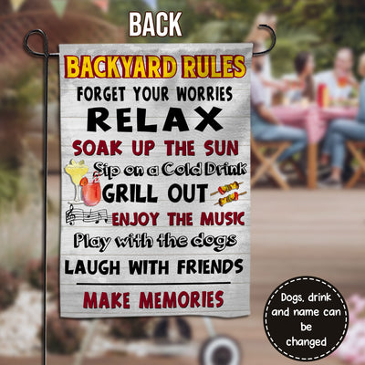 89Customized Dogs Bark & Grill Backyard Rules Personalized 2 Sided Flag