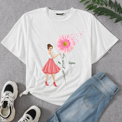 89Customized Never give up breast cancer awareness strong woman personalized shirt