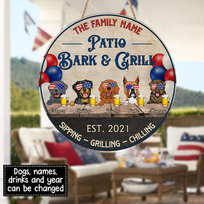89Customized Backyard Bark & Grill Independence Day BBQ Party Personalized Wood Sign For Dog Lovers