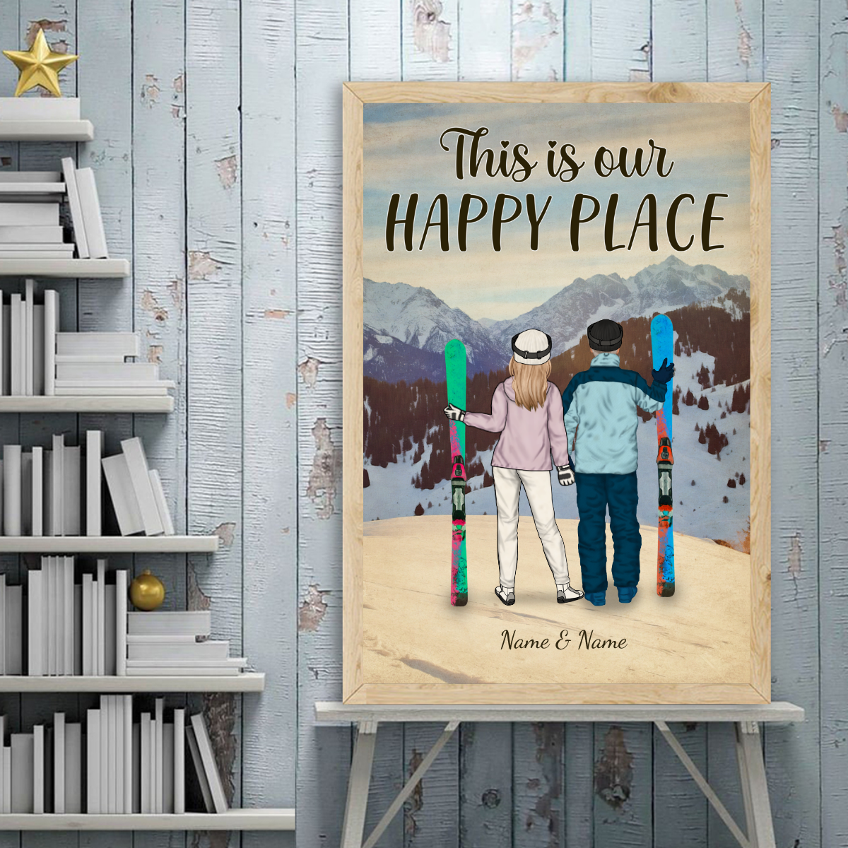 89Customized Skiing Couple Vertical Poster