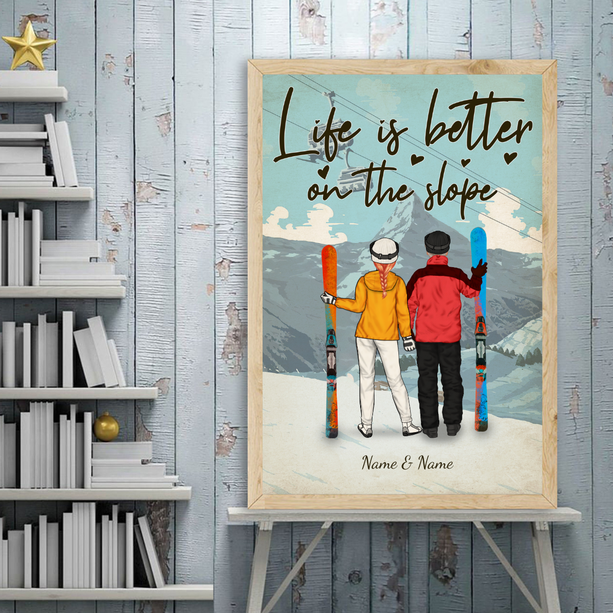 89Customized Skiing Couple Vertical Poster