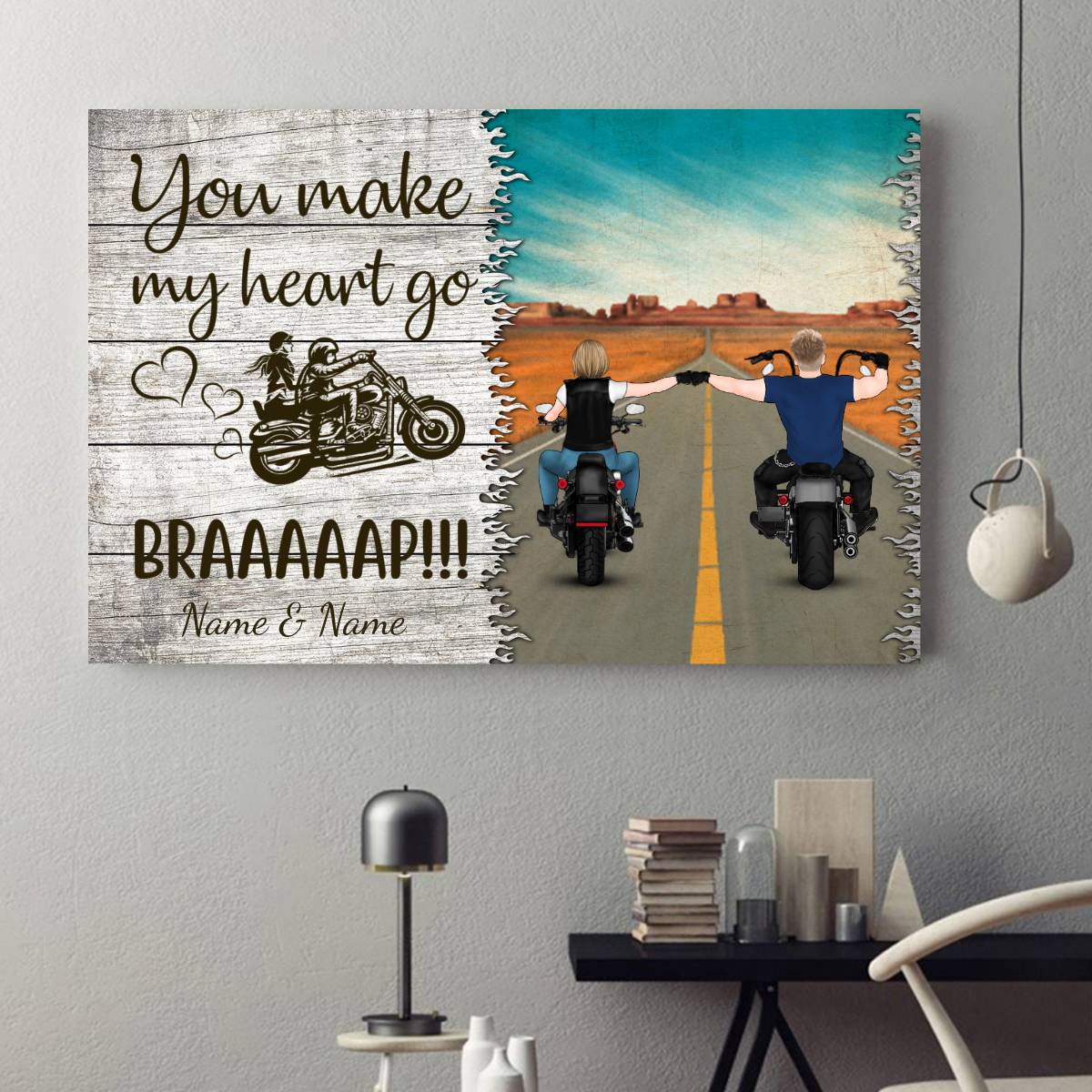 89Customized Biker Couple Horizontal Personalized Poster